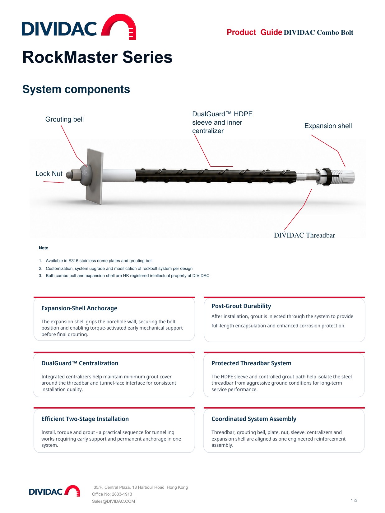 DIVIDAC RockMaster Series combo bolt brochure system components